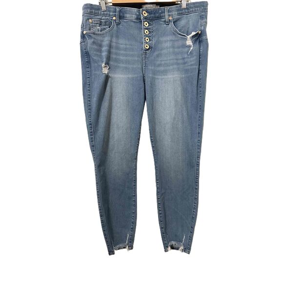 Torrid Jean Women Size 18R Bombshell Geneva Skinny Distressd Gold Button Zip Fly - Picture 1 of 11